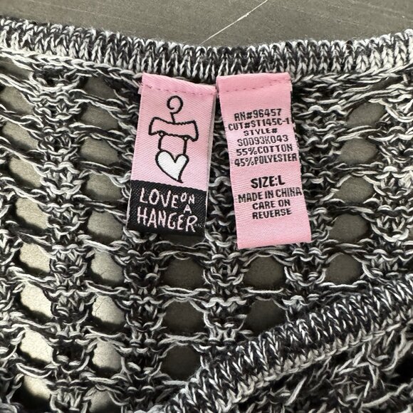 Love On A Hanger Gray Open Knit Eyelet Top Long Sleeve See Through Coverup Tunic - Picture 9 of 10